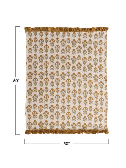 Cotton Slub Printed Throw w/ Velvet Ruffle