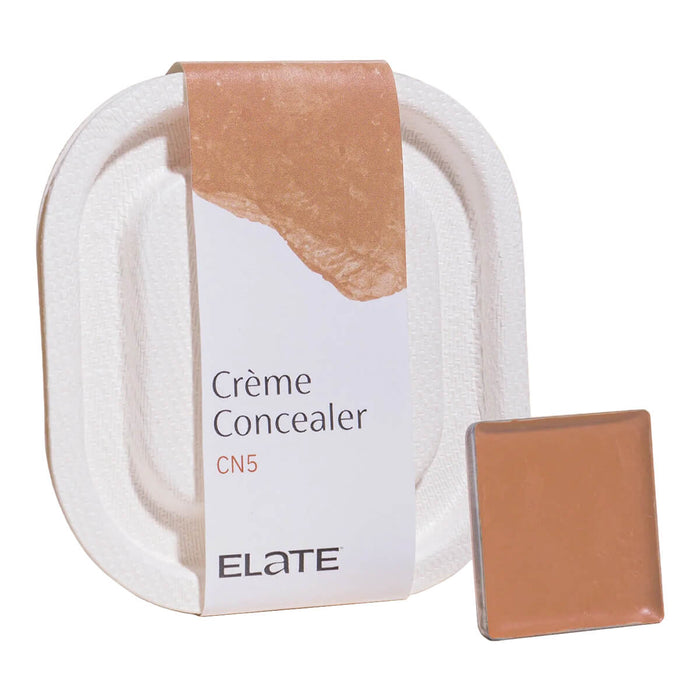 2.7ml pan of Elate Beauty Creme Concealer in the shade 'CN5', for medium neutral skin tones. A two-in-one concealer and illuminator formulated with evening primrose oil, designed to heal and conceal blemishes.