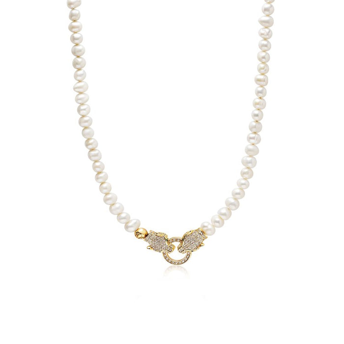 Cultured Freshwater Pearls Necklace with Double Panther Head