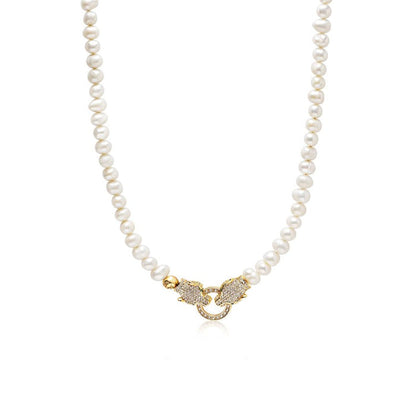 Cultured Freshwater Pearls Necklace with Double Panther Head