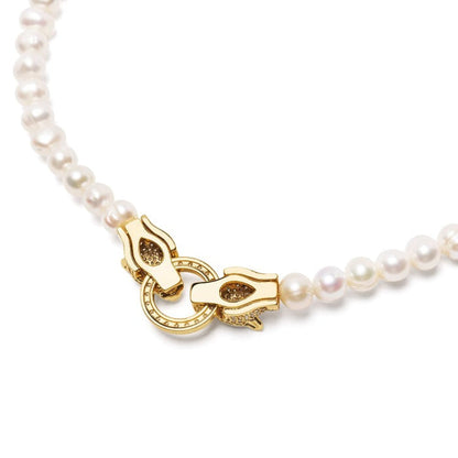 Cultured Freshwater Pearls Necklace with Double Panther Head