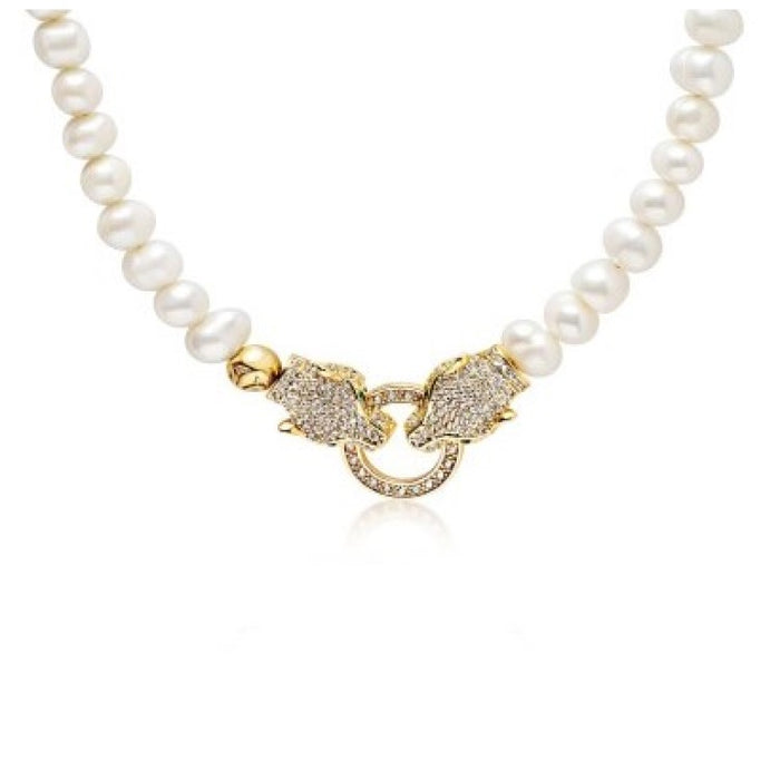 Cultured Freshwater Pearls Necklace with Double Panther Head