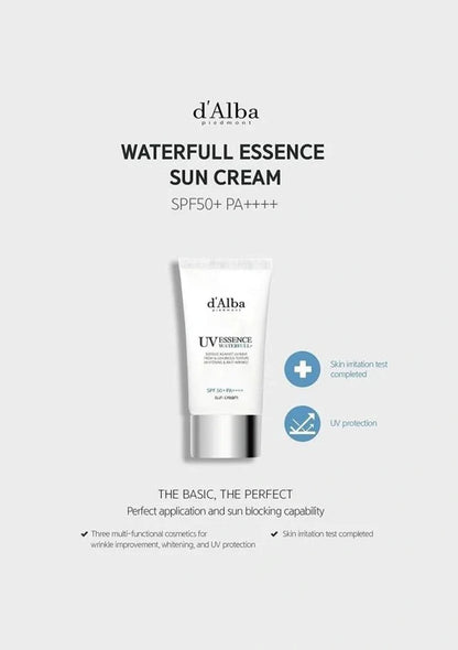 d'Alba Waterfull Essence Sun Cream SPF50+ PA++++ on a white background