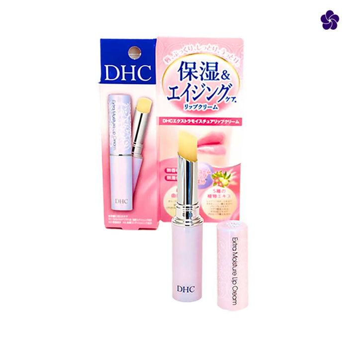 DHC Extra moist lip cream package and lip cream. Murasaki Cosmetics Japanese skincare shop in Europe. Japanese lip balm