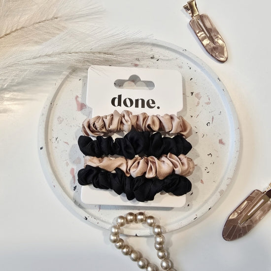 Done Hair Ties 4 Piece Satin Black/Caramel