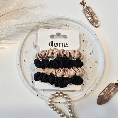 Done Hair Ties 4 Piece Satin Black/Caramel