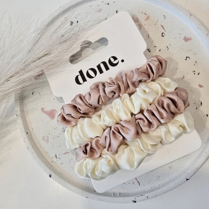 Done Hair Ties 4 Piece Satin Cream/Pink