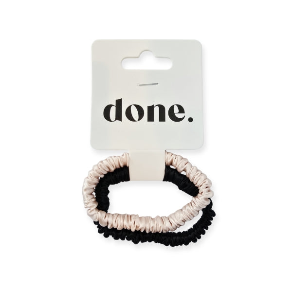 Done Slim Hair Ties 2 Piece 100% Silk Black/Pink
