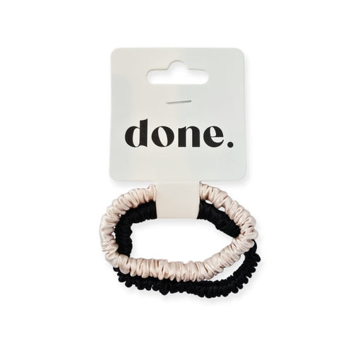 Done Slim Hair Ties 2 Piece 100% Silk Black/Pink