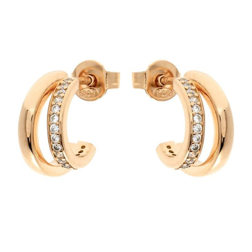 Double Hoop Stud Earring - Sterling Silver with Gold Plating & CZ
