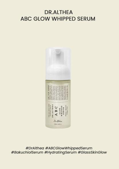 Dr. Althea ABC Glow Whipped Serum bottle on a beige background