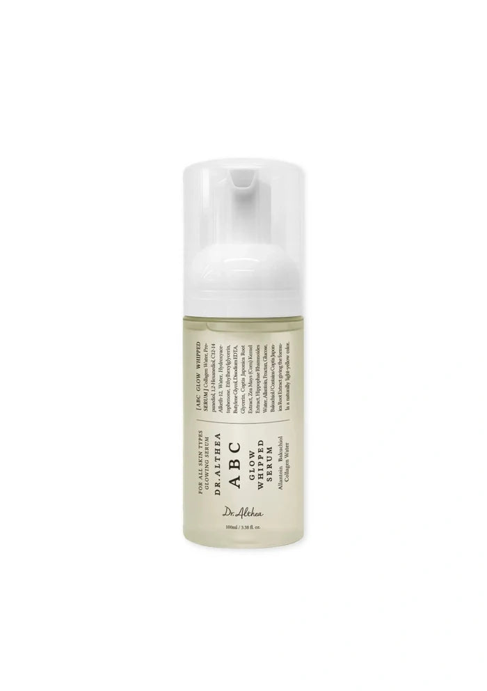 Skincare serum bottle with label on a white background
