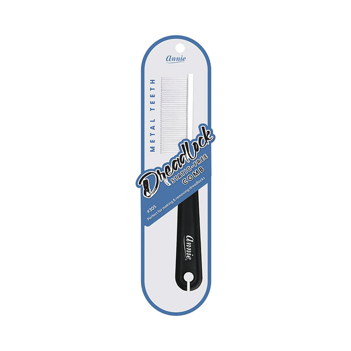 ANNIE metal teeth dreadlock comb for styling with black handle in retail packaging