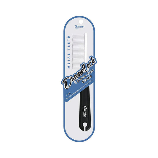 ANNIE metal teeth dreadlock comb for styling with black handle in retail packaging