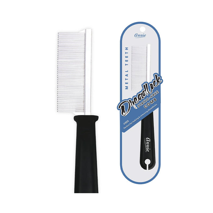 Annie dreadlock comb for styling metal teeth comb with black ergonomic handle for separating and maintaining locs