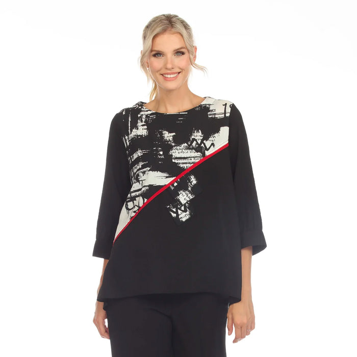 Easy Wear Print Top W/ Red Trim - 3758