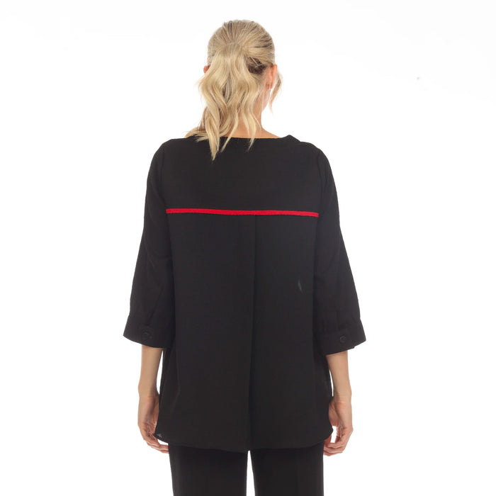 Easy Wear Print Top W/ Red Trim - 3758