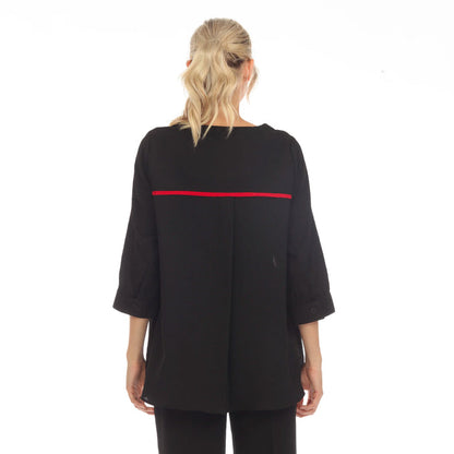 Easy Wear Print Top W/ Red Trim - 3758