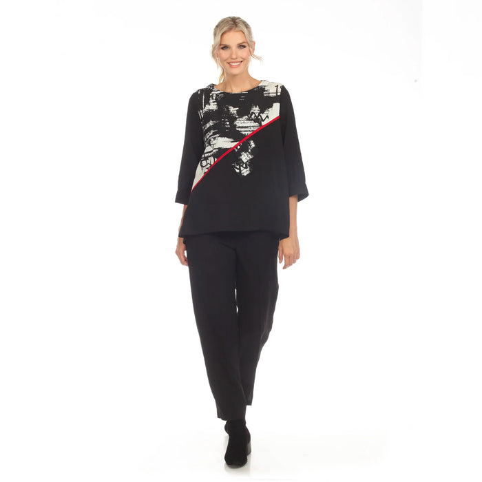 Easy Wear Print Top W/ Red Trim - 3758