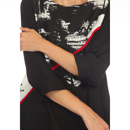 Easy Wear Print Top W/ Red Trim - 3758