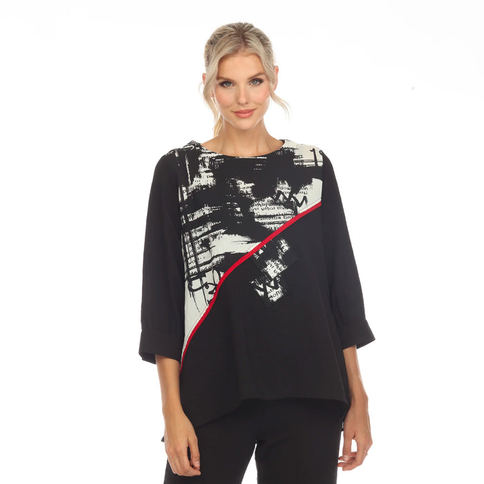 Easy Wear Print Top W/ Red Trim - 3758