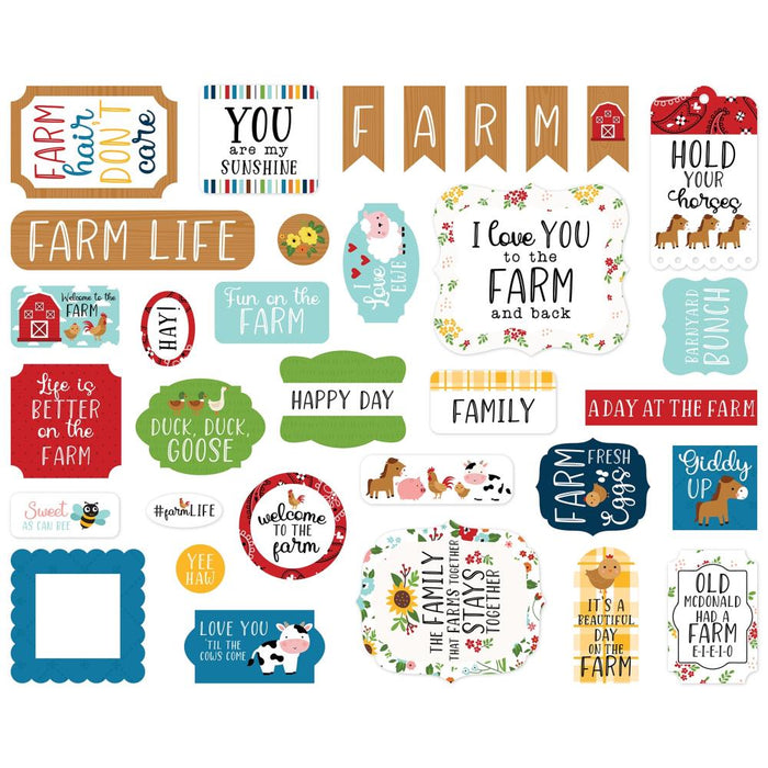 Echo Park - Cardstock Ephemera - 33/Pkg - Icons - Fun On The Farm. Available at Embellish Away located in Bowmanville Ontario Canada.