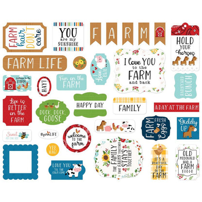 Echo Park - Cardstock Ephemera - 33/Pkg - Icons - Fun On The Farm. Available at Embellish Away located in Bowmanville Ontario Canada.