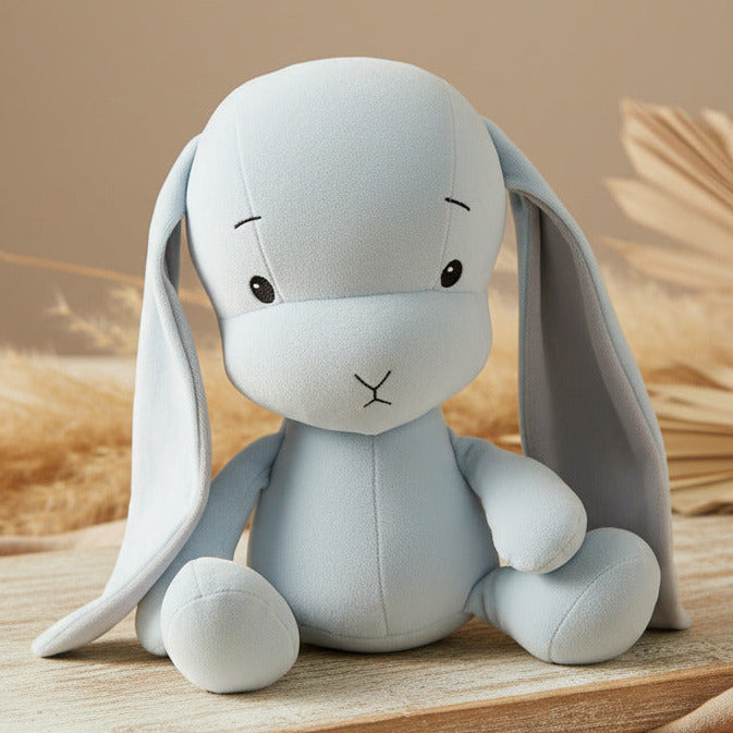 Effiki Kuscheltier Hase Blau 50 cm mit grauen Ohren personalisierbar