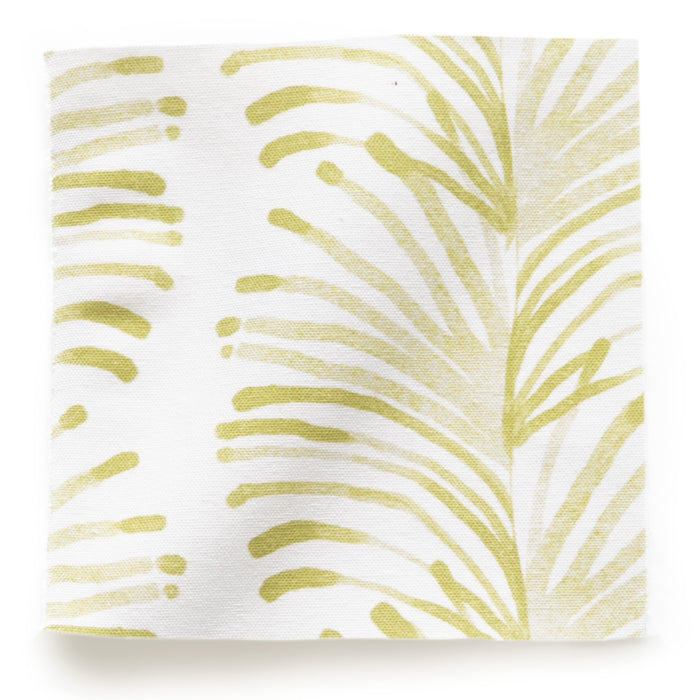 Emma Chartreuse fabric with light green palm leaf pattern, made-to-order in the USA with quick turnaround and quality craftsmanship