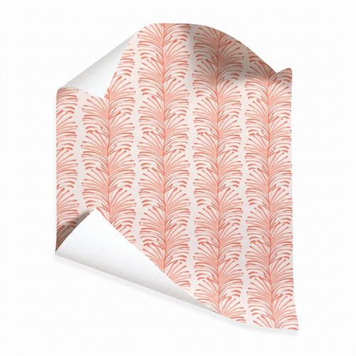 Emma Coral wallpaper with coral fern pattern, made-to-order in the USA with short lead times