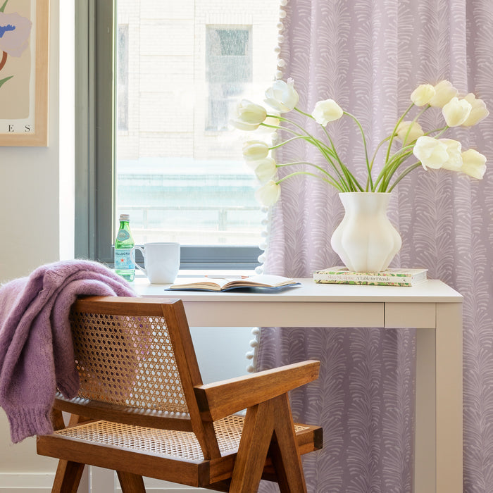 Emma Lavender made-to-order curtains in soft lavender with subtle pattern, quick delivery, quality crafted in the USA