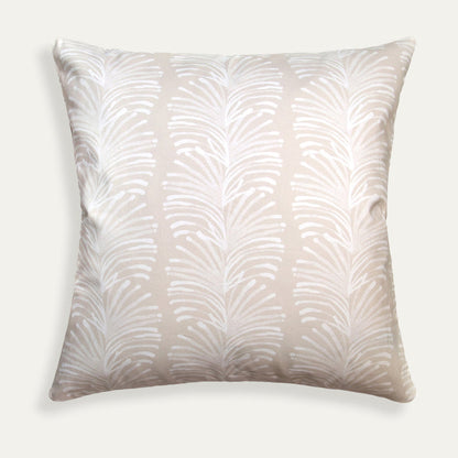Emma Sand made-to-order decorative pillow with white botanical print on sandy cotton, manufactured in the USA with short lead times