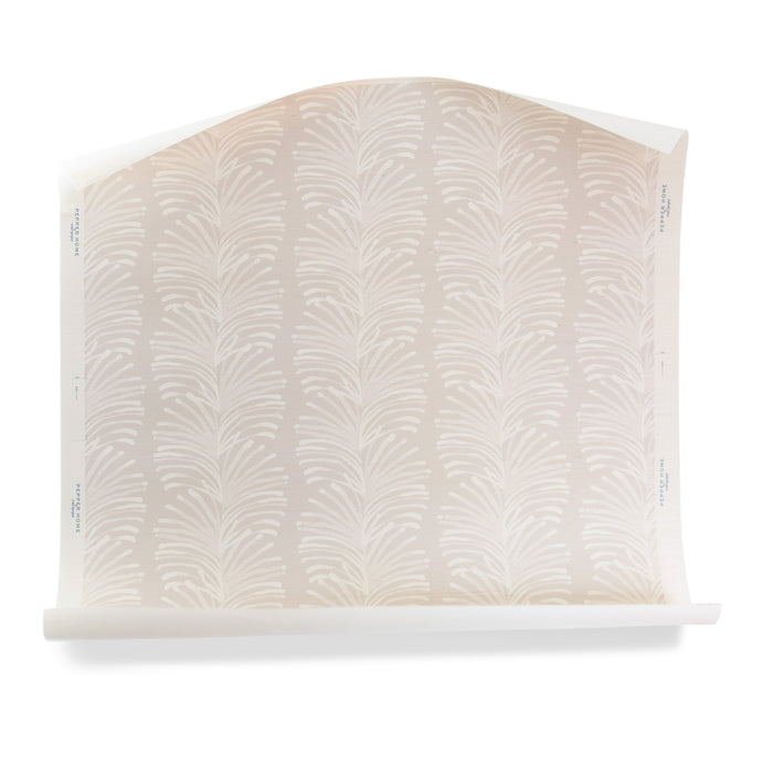 Emma Sand made-to-order wallpaper with subtle palm leaf pattern, crafted in the USA with quick, quality production