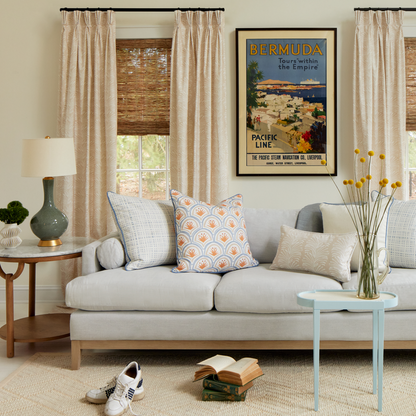Emma Sand made-to-order curtains with subtle texture, manufactured in the USA with short lead times for custom home decor.