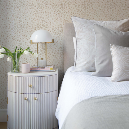 Emma Sand made-to-order decorative pillows with subtle botanical patterns in neutral tones, crafted in the USA with short lead times