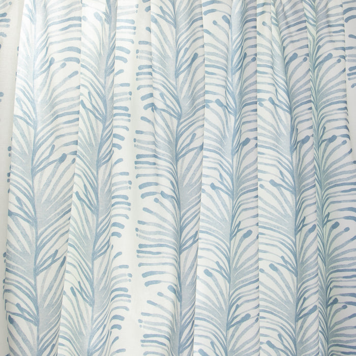 Emma Sky Printed Cotton Cafe Curtain in blue and white botanical pattern, made to order in the USA with short lead times