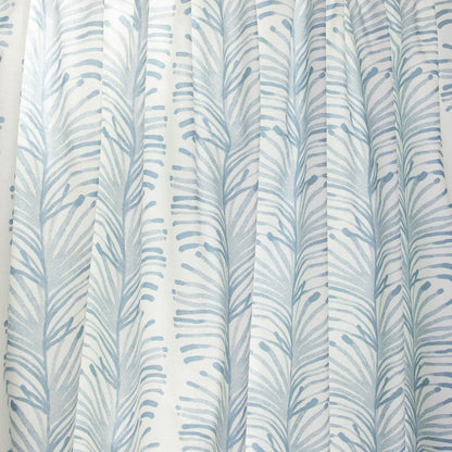 Emma Sky Printed Cotton Cafe Curtain in blue and white botanical pattern, made to order in the USA with short lead times