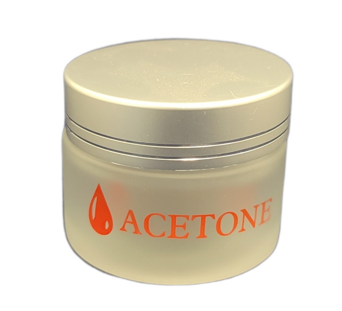 Empty Frosted Glass Jar 2 oz - With Acetone Label
