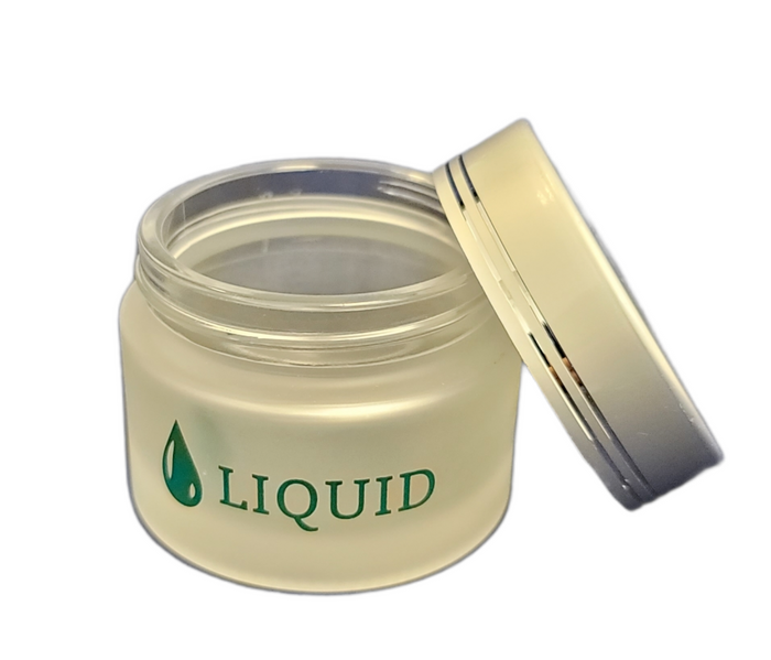 Empty Frosted Glass Jar 2 oz - With Liquid Label