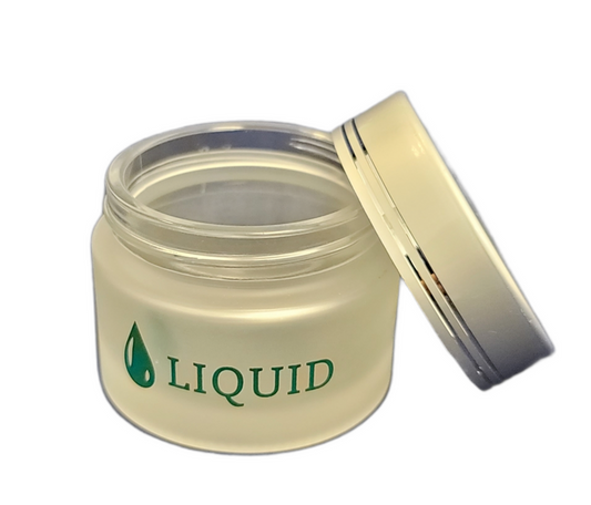 Empty Frosted Glass Jar 2 oz - With Liquid Label
