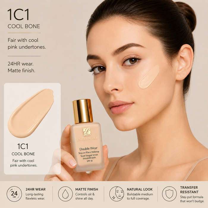 Estee Lauder Double Wear Stay-In-Place Makeup Foundation 1C1 Cool Bone-30ml