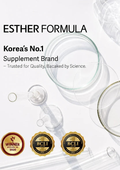 Lyuh Esther Glutathione Direct 5X skincare product shown with its box and a clear jar containing a yellow gel, set on a white pedestal against a bright yellow background with text reading 'Glutathione 5X For Balanced Wellness'.