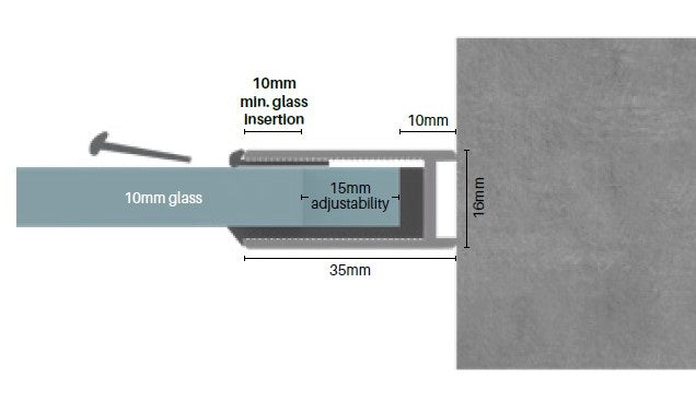 EXTENDED U channel Anodised aluminium - Brushed Nickel, Deep Shower Screen Wall Channel - Image 2