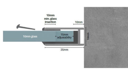 EXTENDED U channel Anodised aluminium - Brushed Nickel, Deep Shower Screen Wall Channel - Image 2
