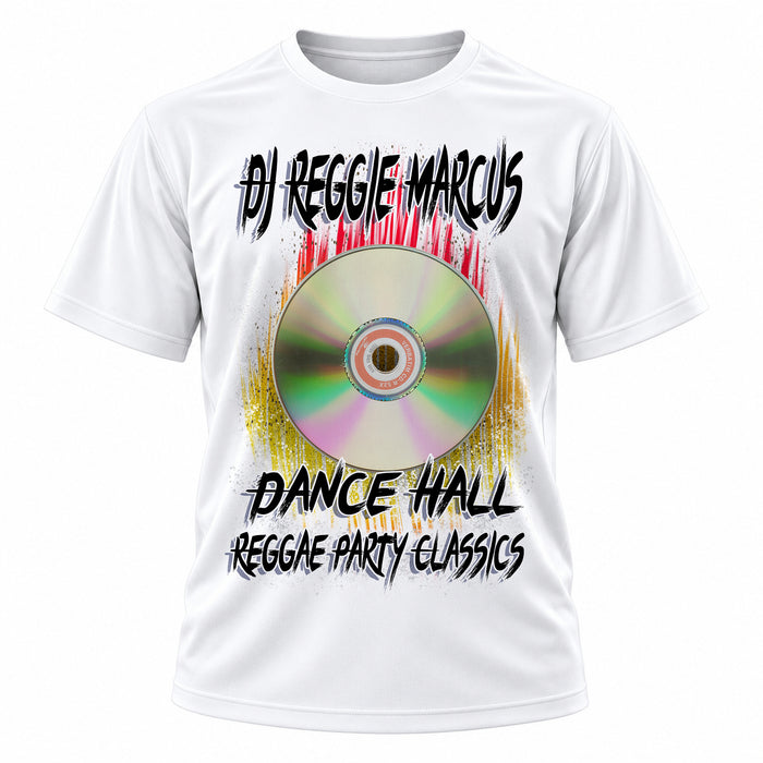 Personalized CD DJ T-Shirt, front-view T-shirt mockup featuring custom Air-Volution artwork by Mythic Airbrush
