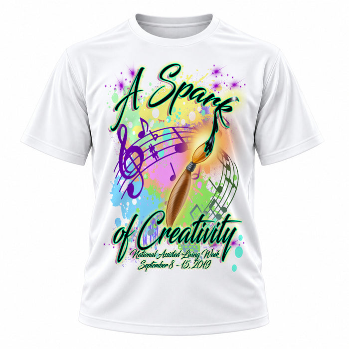 Personalized Paint Brush T-Shirt, front-view T-shirt mockup featuring custom Air-Volution artwork by Mythic Airbrush