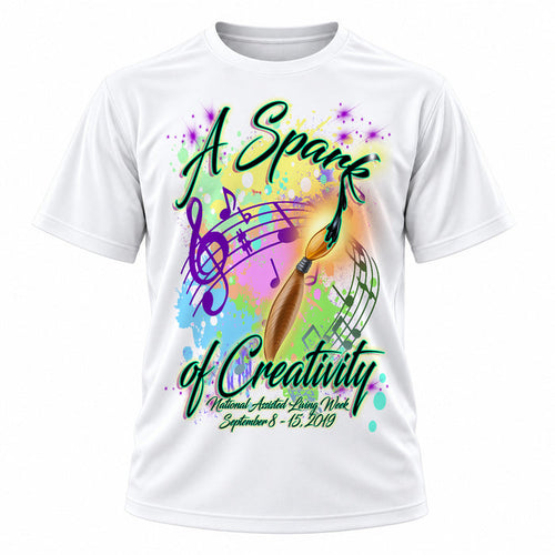 Personalized Paint Brush T-Shirt, front-view T-shirt mockup featuring custom Air-Volution artwork by Mythic Airbrush