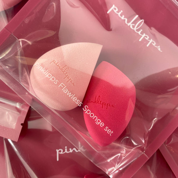 Macro shot of Flawless Sponge Set foam texture and product packaging branding – highlighting latex-free, vegan, cruelty-free commitment.