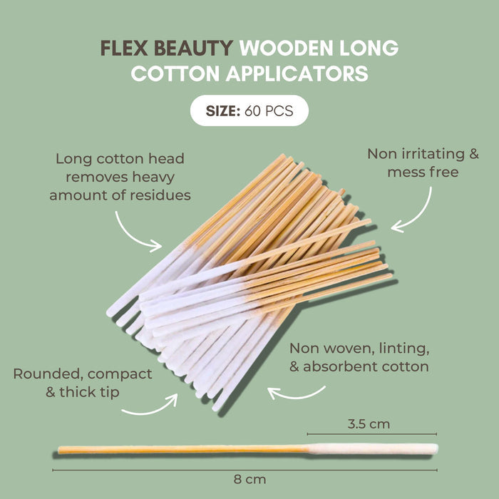FLEX Beauty Wooden Long Cotton Applicators - 60pc