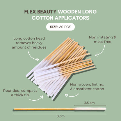 FLEX Beauty Wooden Long Cotton Applicators - 60pc